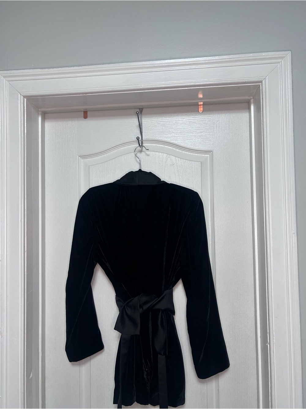 Zara Woman Black Velvet Wrap Jacket with Satin Waist Tie